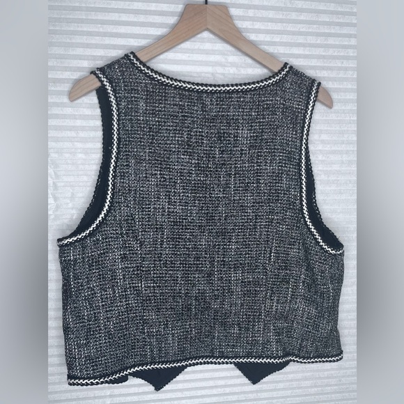 CIDER Tweed V Neck Crop Vest Black White Women’s 2XL Academia Preppy - Picture 3 of 10